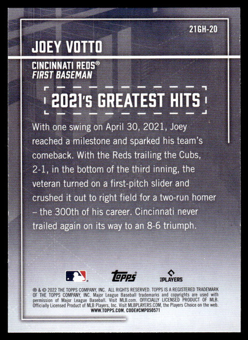 Joey Votto 2022 Topps Series 1 Greatest Hits Back of Card