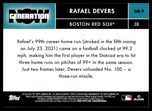 Rafael Devers 2022 Topps Series 1 Generation Now Back of Card