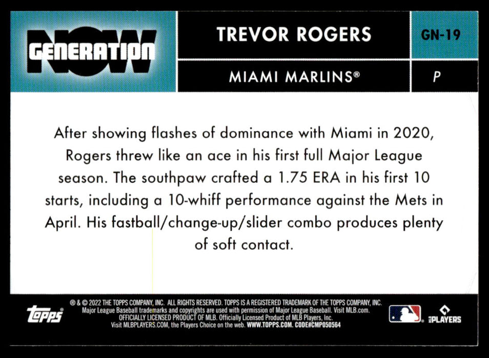 Trevor Rogers 2022 Topps Series 1 Generation Now Back of Card