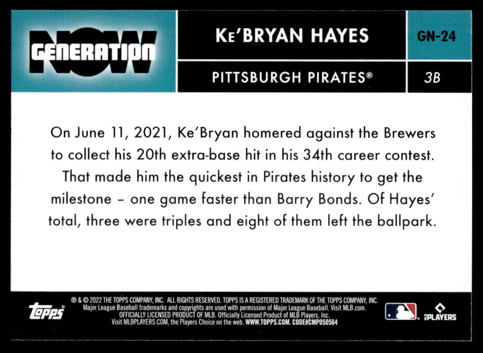 Ke'Bryan Hayes 2022 Topps Series 1 Generation Now Back of Card