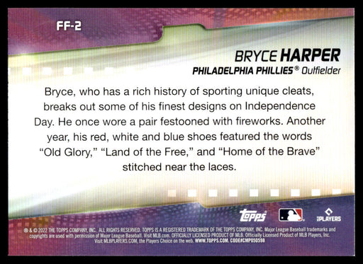 Bryce Harper 2022 Topps Series 1 Flashiest Feet Back of Card