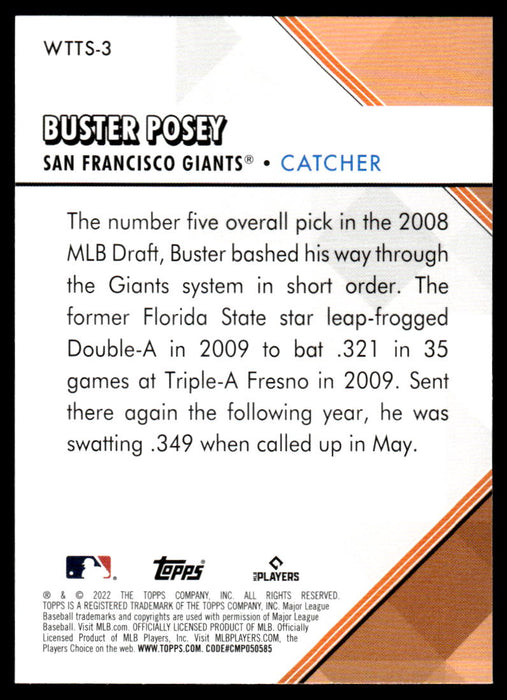 Buster Posey 2022 Topps Series 1 Welcome to the Show Back of Card