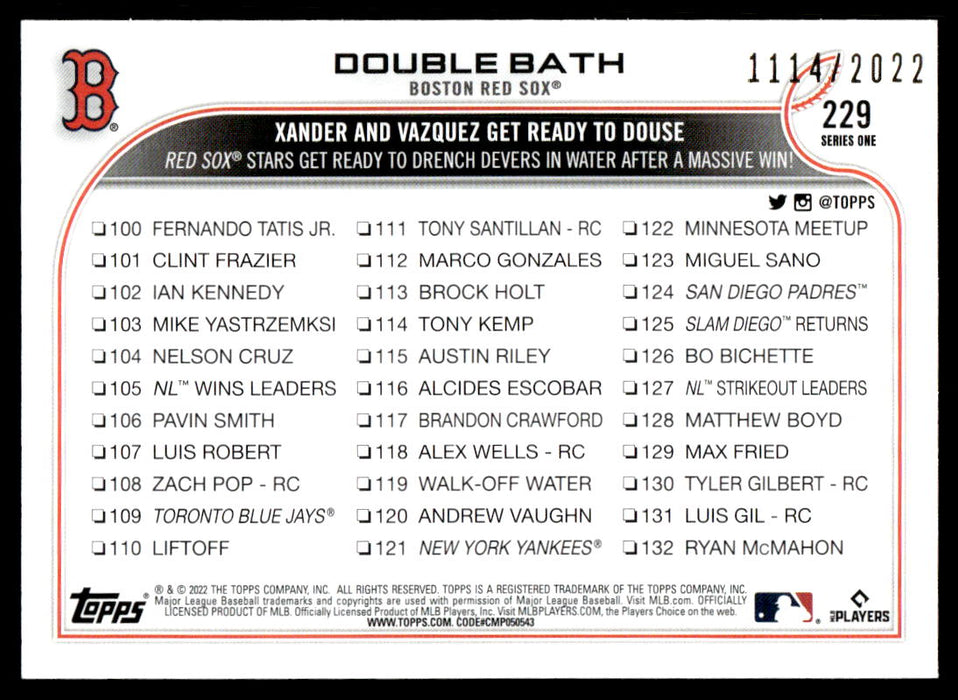 Double Bath 2022 Topps Series 1 Gold Back of Card