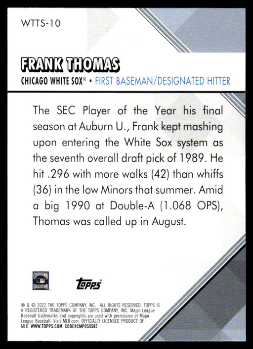 Frank Thomas 2022 Topps Series 1 Welcome to the Show Back of Card