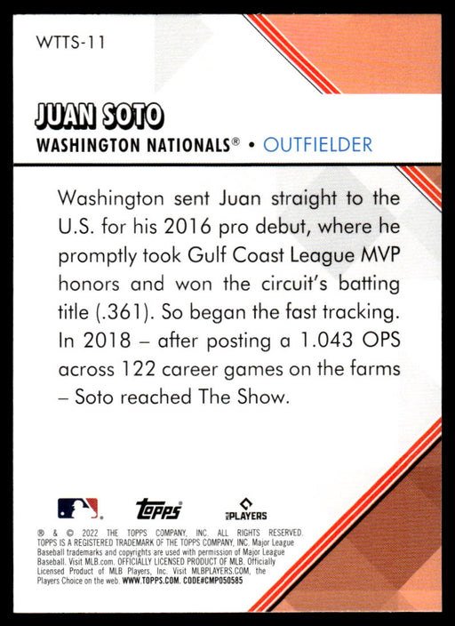 Juan Soto 2022 Topps Series 1 Welcome to the Show Back of Card