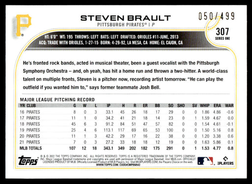 Steven Brault 2022 Topps Series 1 Green Foilboard Back of Card