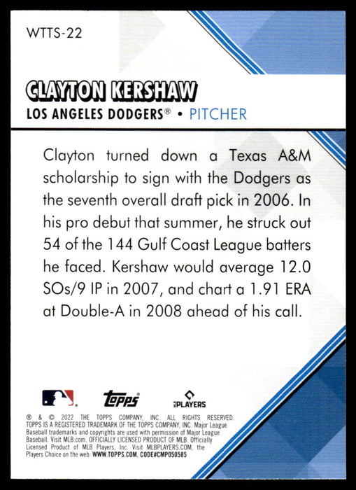 Clayton Kershaw 2022 Topps Series 1 Welcome to the Show Back of Card