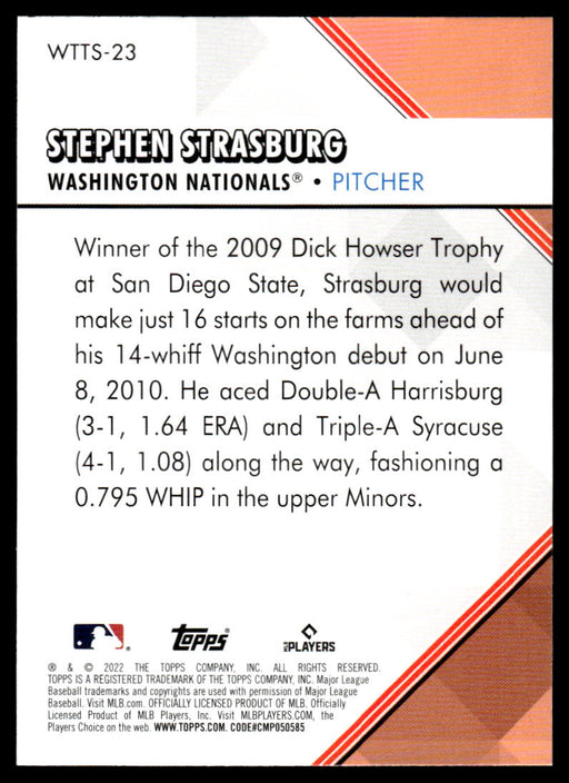 Stephen Strasburg 2022 Topps Series 1 Welcome to the Show Back of Card