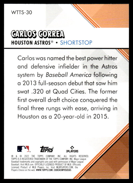 Carlos Correa 2022 Topps Series 1 Welcome to the Show Back of Card