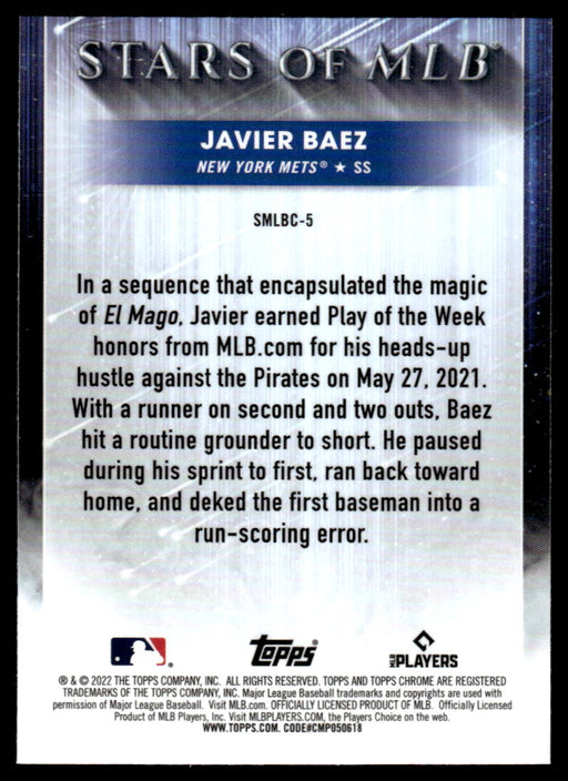 Javier Baez 2022 Topps Series 1 Chrome Stars of MLB Back of Card