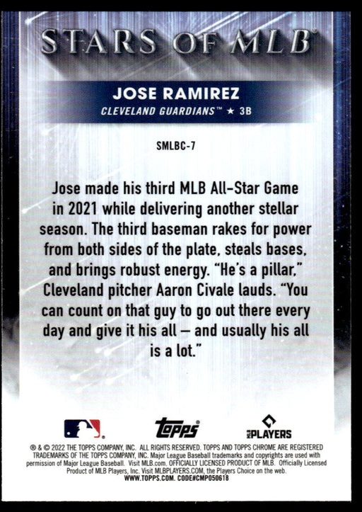 Jose Ramirez 2022 Topps Series 1 Chrome Stars of MLB Back of Card