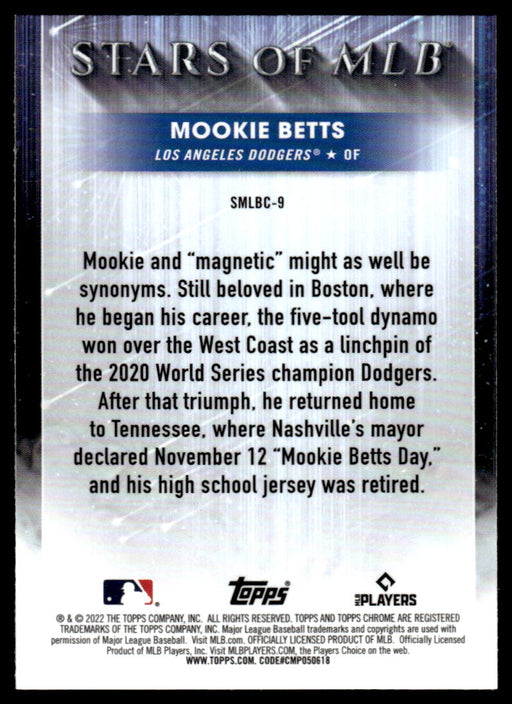 Mookie Betts 2022 Topps Series 1 Chrome Stars of MLB Back of Card