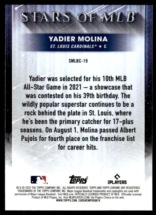 Yadier Molina 2022 Topps Series 1 Chrome Stars of MLB Back of Card