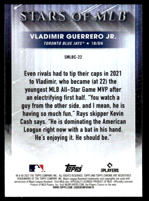 Vladimir Guerrero Jr. 2022 Topps Series 1 Chrome Stars of MLB Back of Card