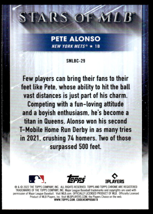 Pete Alonso 2022 Topps Series 1 Chrome Stars of MLB Back of Card