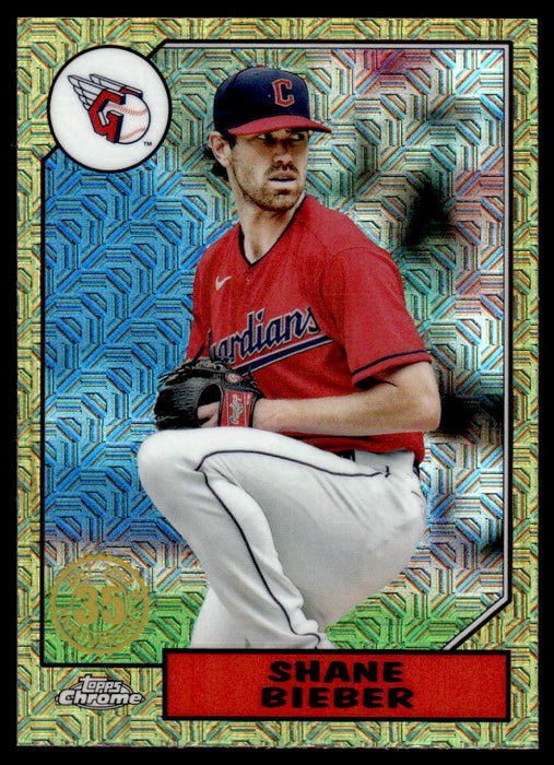 Shane Bieber 2022 Topps Series 1 1987 Topps Silver Pack Front of Card