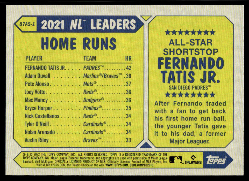 Fernando Tatis Jr. 2022 Topps Series 2 87 Topps All-Star Back of Card