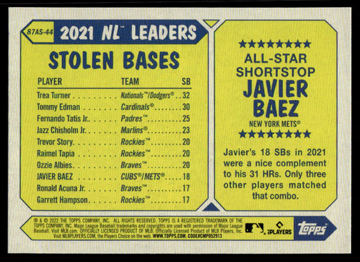 Javier Baez 2022 Topps Series 2 87 Topps All-Star Back of Card