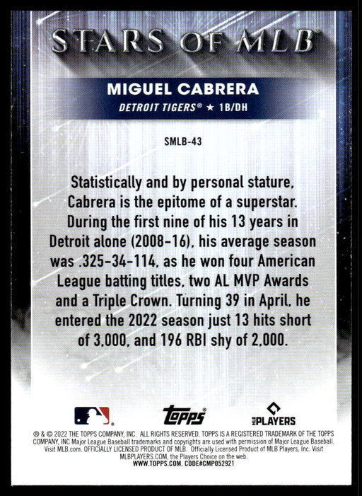 Miguel Cabrera 2022 Topps Series 2 Stars of MLB Back of Card