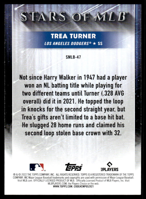 Trea Turner 2022 Topps Series 2 Stars of MLB Back of Card