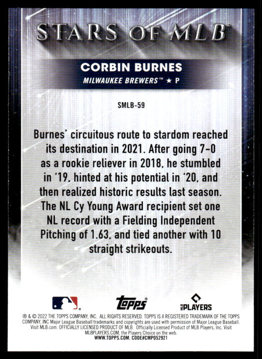 Corbin Burnes 2022 Topps Series 2 Stars of MLB Back of Card