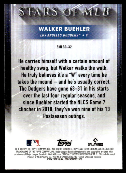 Walker Buehler 2022 Topps Series 2 Chrome Stars of MLB Back of Card