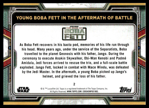 Young Boba Fett in the Aftermath of Battle 2022 Topps Star Wars Book of Bobba Fett Base Back of Card