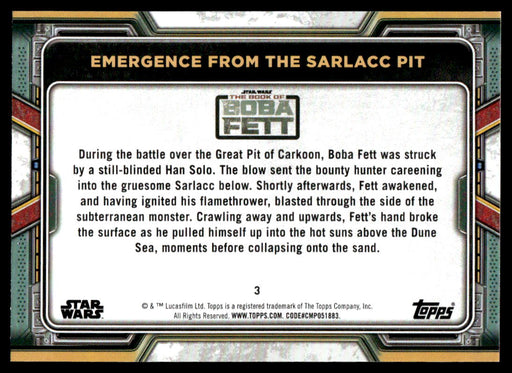 Emergence from the Sarlacc Pit 2022 Topps Star Wars Book of Bobba Fett Base Back of Card