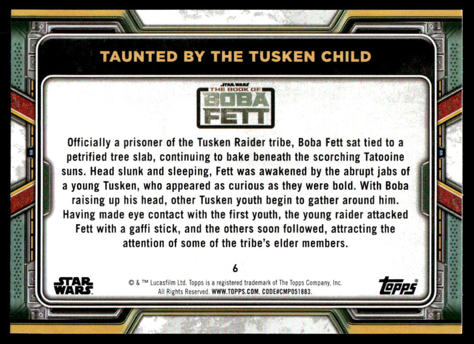 Taunted by the Tusken Child 2022 Topps Star Wars Book of Bobba Fett Base Back of Card