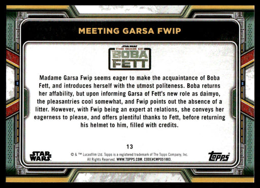 Meeting Garsa Fwip 2022 Topps Star Wars Book of Bobba Fett Base Back of Card