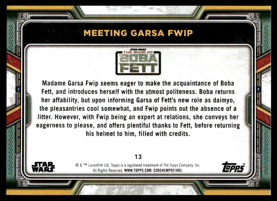 Meeting Garsa Fwip 2022 Topps Star Wars Book of Bobba Fett Base Back of Card