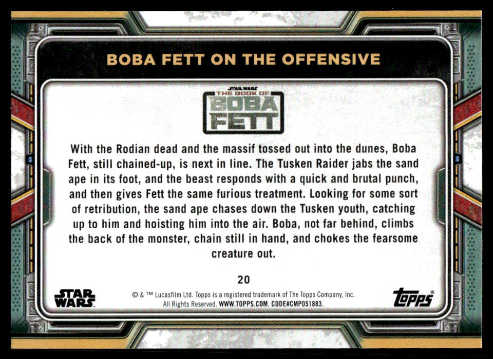 Boba Fett on the Offensive 2022 Topps Star Wars Book of Bobba Fett Base Back of Card
