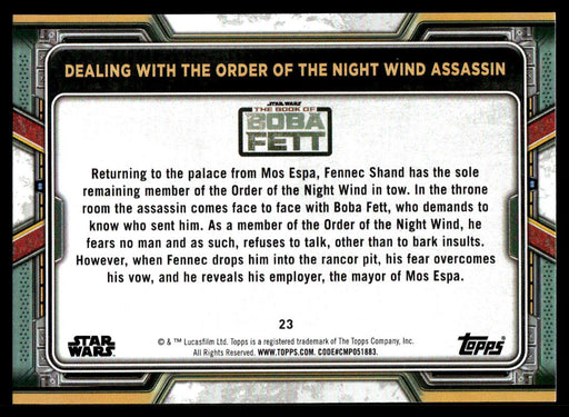 Dealing with the Order of The Night Wind Assassin 2022 Topps Star Wars Book of Bobba Fett Base Back of Card