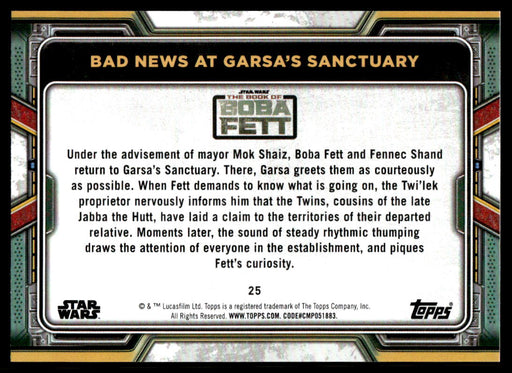 Bad news at Garsa's Sanctuary 2022 Topps Star Wars Book of Bobba Fett Base Back of Card