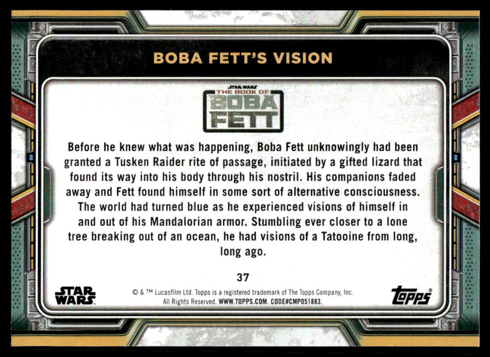 Boba Fett's Vision 2022 Topps Star Wars Book of Bobba Fett Base Back of Card