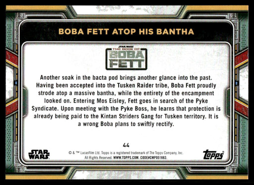 Boba Fett Atop his Bantha 2022 Topps Star Wars Book of Bobba Fett Base Back of Card