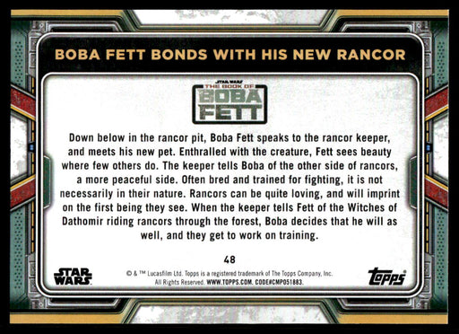 Boba Fett Bonds with his New Rancor 2022 Topps Star Wars Book of Bobba Fett Base Back of Card