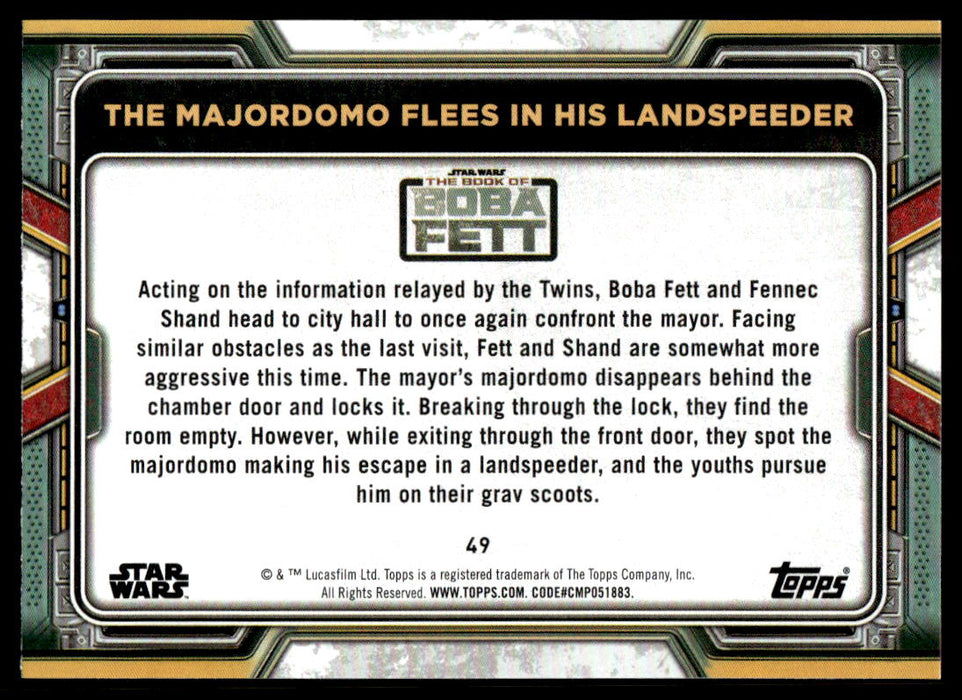 The Majordomo Flees in His Landspeeder 2022 Topps Star Wars Book of Bobba Fett Base Back of Card