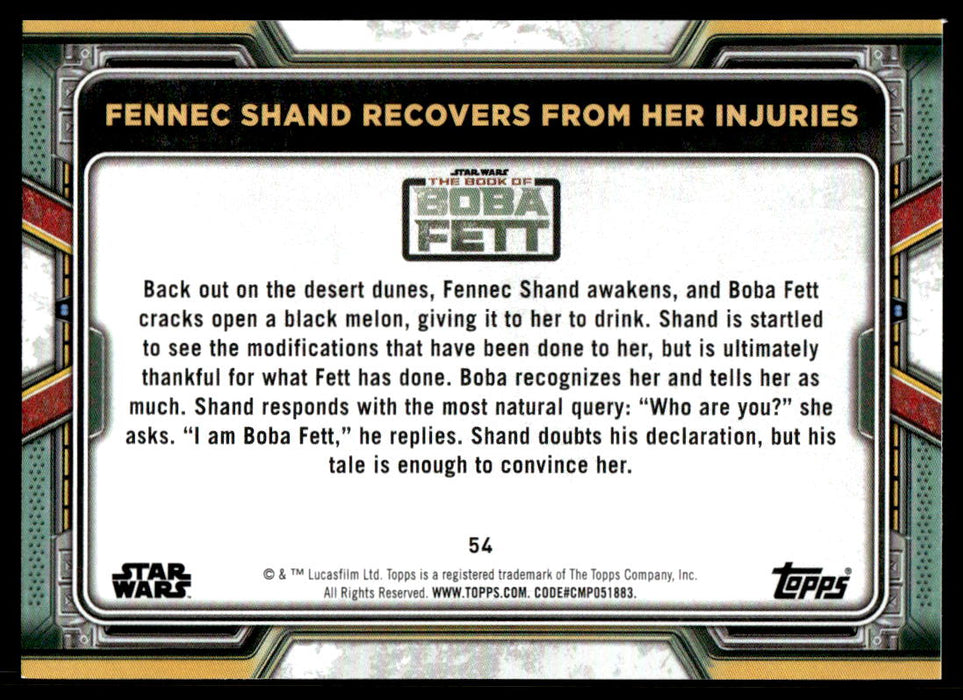 Fennec Shand Recovers from Her Injuries 2022 Topps Star Wars Book of Bobba Fett Base Back of Card