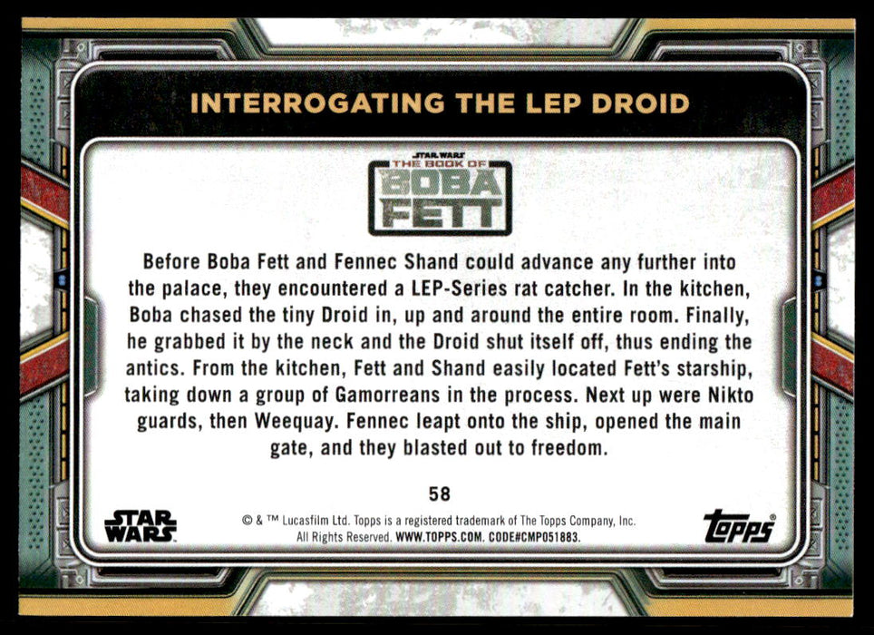 Interrogating the LEP Droid 2022 Topps Star Wars Book of Bobba Fett Base Back of Card