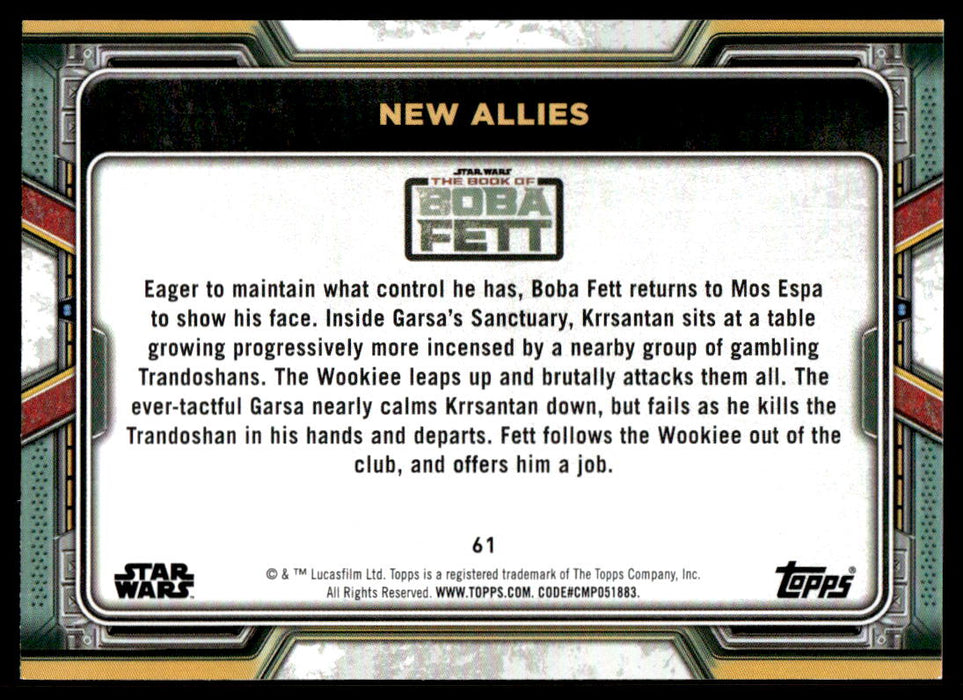 New Allies 2022 Topps Star Wars Book of Bobba Fett Base Back of Card