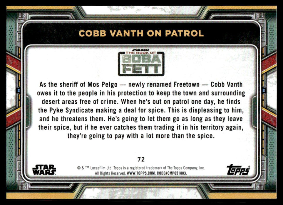 Cobb Vanth on Patrol 2022 Topps Star Wars Book of Bobba Fett Base Back of Card