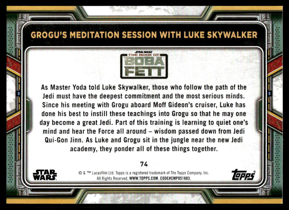 Grogu's Meditation Session with Luke Skywalker 2022 Topps Star Wars Book of Bobba Fett Base Back of Card