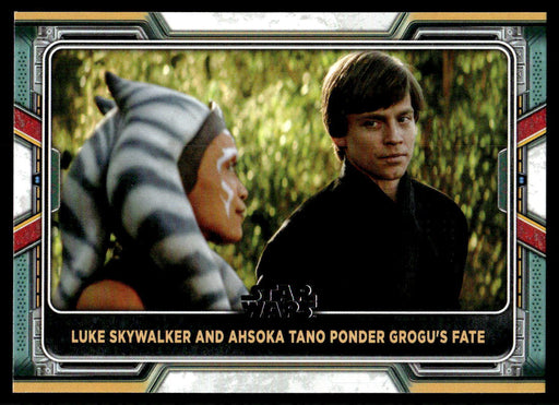 Luke Skywalker and Ahsoka Tano Ponder Grogu's Fate 2022 Topps Star Wars Book of Bobba Fett Base Front of Card