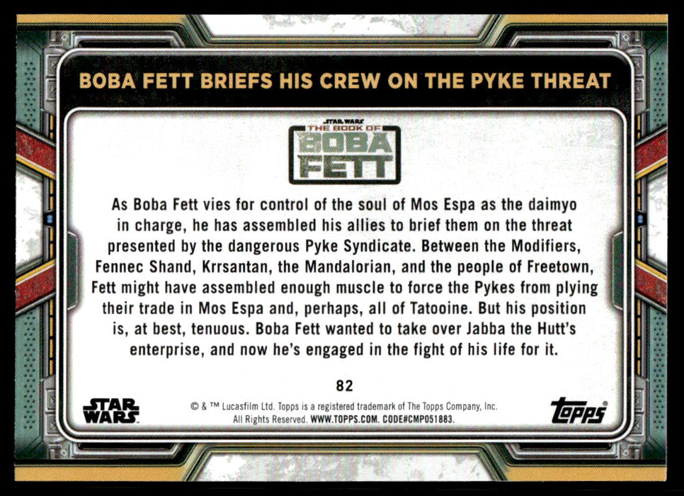 Boba Fett Briefs His Crew on the Pyke Threat 2022 Topps Star Wars Book of Bobba Fett Base Back of Card