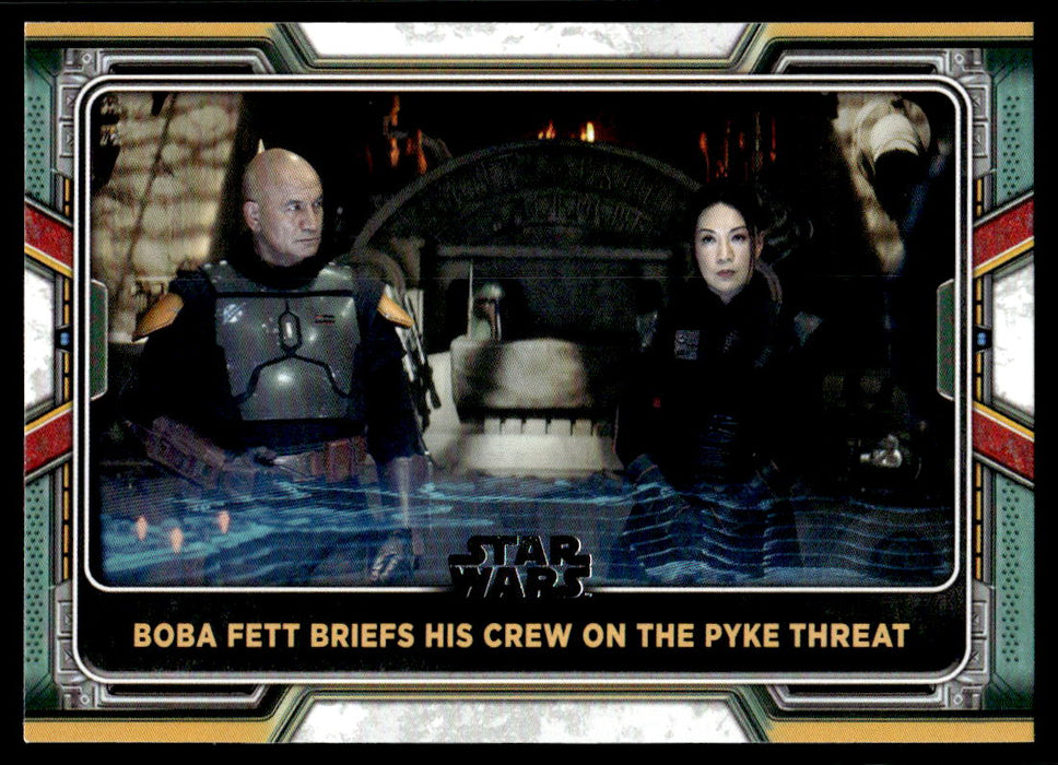 Boba Fett Briefs His Crew on the Pyke Threat 2022 Topps Star Wars Book of Bobba Fett Base Front of Card