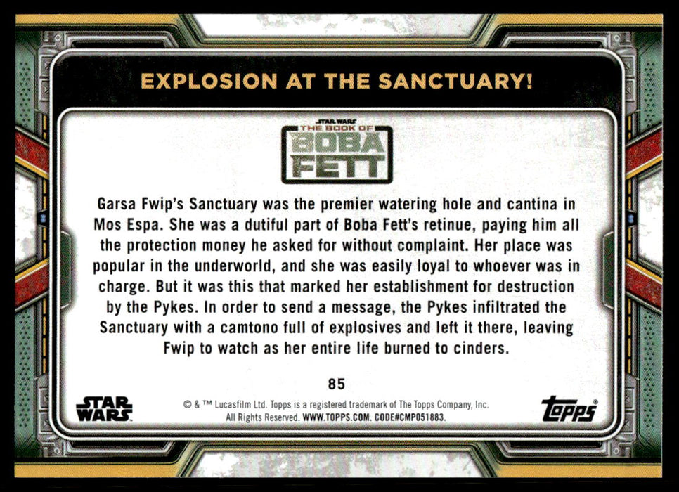 Explosion at the Sanctuary! 2022 Topps Star Wars Book of Bobba Fett Base Back of Card
