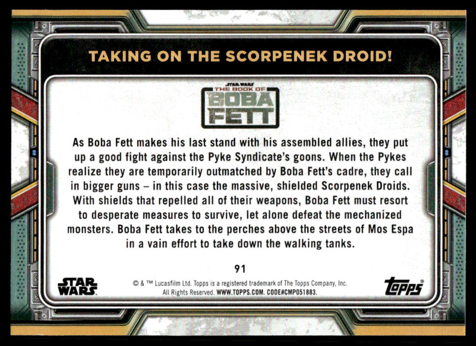 Taking on the Scorpenek Droid! 2022 Topps Star Wars Book of Bobba Fett Base Back of Card