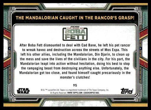 The Mandalorian Caught in the Rancor's Grasp! 2022 Topps Star Wars Book of Bobba Fett Base Back of Card