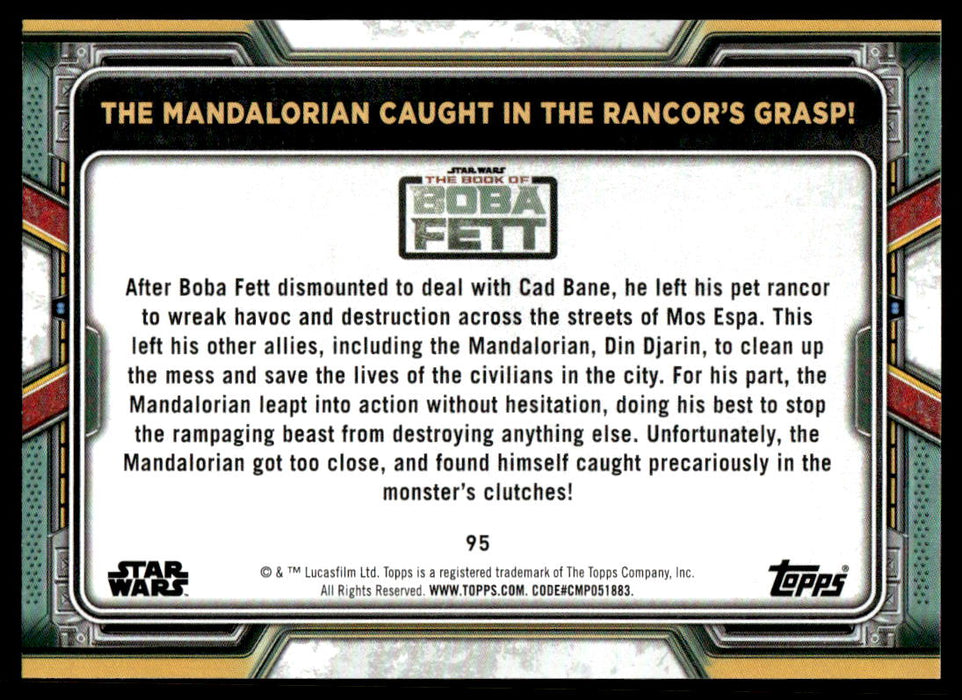 The Mandalorian Caught in the Rancor's Grasp! 2022 Topps Star Wars Book of Bobba Fett Base Back of Card